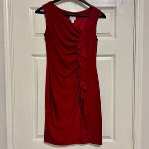 Suzi Chin for Maggy Boutique Red Sheath Dress with Ruffles Size 6